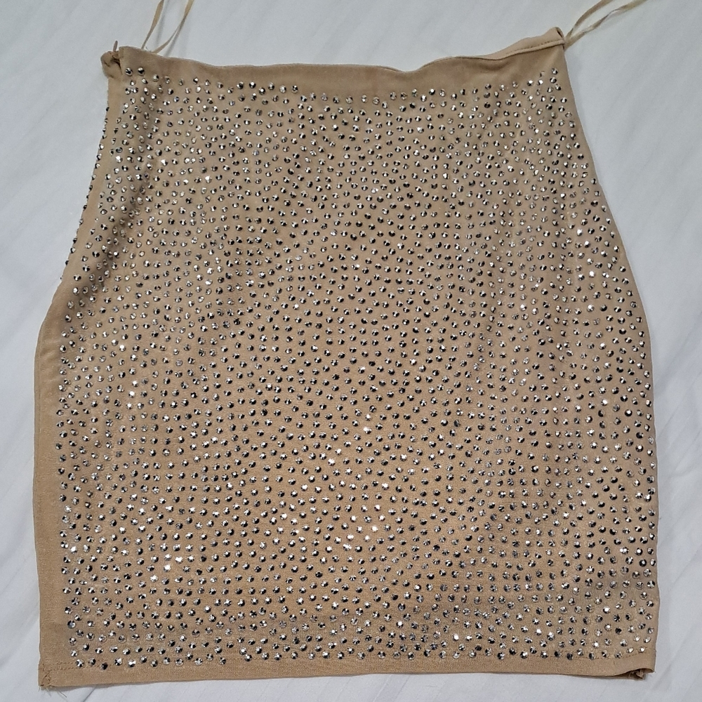 Windsor,  Short Beige Skirt covered in silver crystals, sz. Med